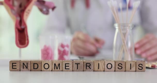 Endometriose Palavra Fundo Médico Modelo Mulher Útero Closeup Filme Diagnóstico — Vídeo de Stock