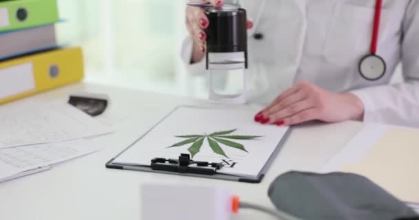Médecin Mettre Timbre Sur Prescription Drogue Basée Sur Marijuana Clinique — Video