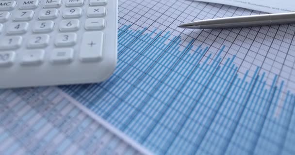 Calculadora Gráficos Negócios Estatísticas Financeiras Caneta Tabela Conceito Marketing Análise — Vídeo de Stock