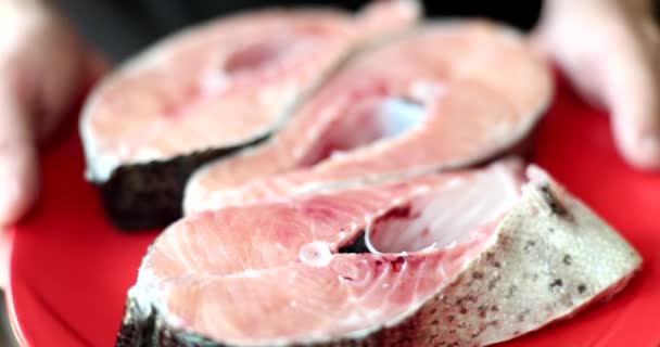 식생활 건강에 음식을 분홍색 연어의 칼로리 — 비디오