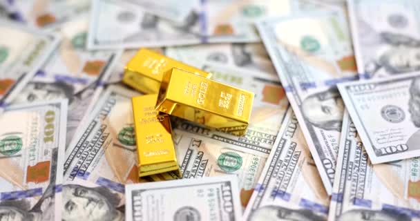 Gold Bar Dollars Cash Closeup Spot Gold Price Usd — Stock Video