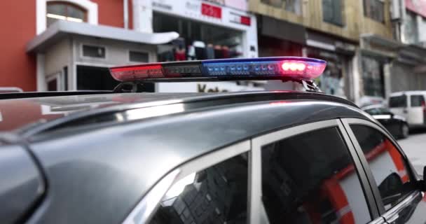 Красный Синий Свет Лампе Полицейской Машины Крупным Планом Кино Замедленной — стоковое видео