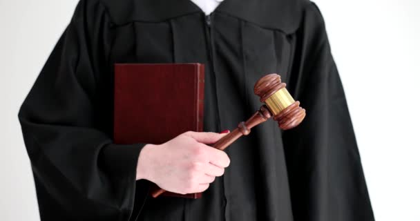 Cübbeli Yargıcın Elinde Ceza Kanunu Kitabı Tahta Tokmağı Var Lık — Stok video