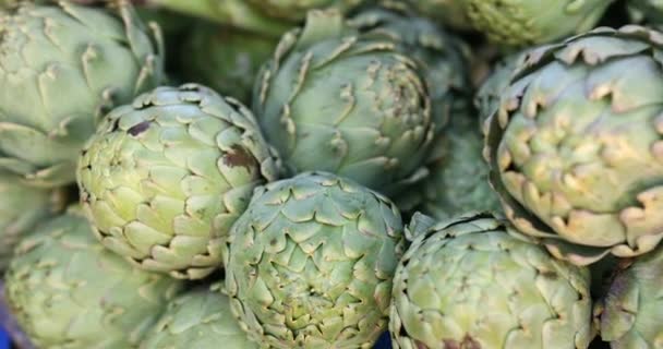Espargos Alcachofra Fecham Produtos Agrícolas Frescos Para Saúde Alimentos Mercado — Vídeo de Stock