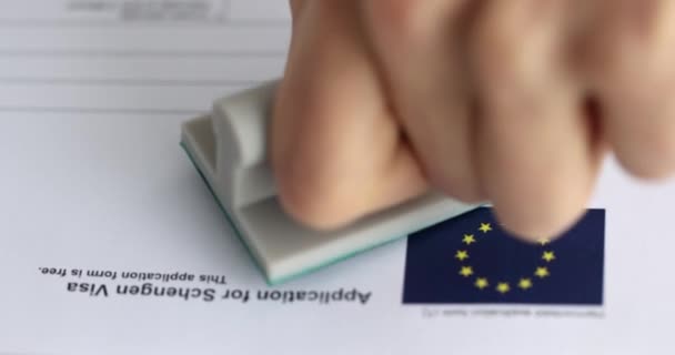 Godkänd Ansökan Schengenvisum Handling För Ansökan Inresa Till Europeiska Unionen — Stockvideo