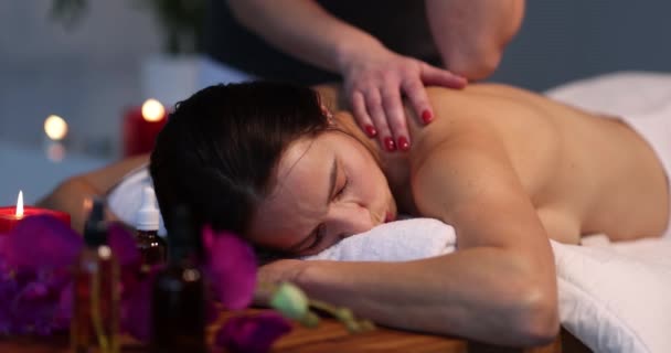Woman Getting Back Massage Elbow Spa Movie Body Care Concept — Stock Video