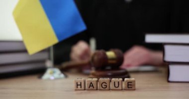 Küpler, Ukrayna bayrağı ve mahkeme salonundaki yargıçlar hakkında söylentiler. Lahey 'deki BM Mahkemesi Rusya' ya Ukrayna topraklarındaki çatışmaları ve savaşı durdurma emri verdi.