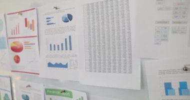 Beyaz panodaki finansal rapor analitik istatistik belgelerinin kapanışı. Grafikler biçiminde istatistiksel verilerle yıllık rapor veya sunum