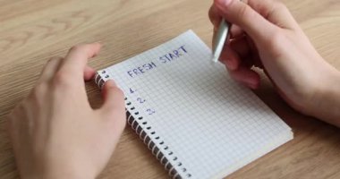 Öğrenci gergin ve günlüğe yeni bir başlangıç listesi yazmayı düşünüyor. Gelecek planlama motivasyonu ve hedefleri