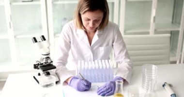 Laboratuvarda odaklanmış bir bilim adamı titizlikle test tüpleri ve mikroskop ile önemli bir araştırma yapıyor.