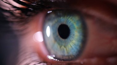 Büyüleyici mavi bir gözün, göz kamaştırıcı detaylarını ve canlı renklerini gösteren bir makro çekim.