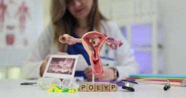 Bir doktor, klinik bir ortamda modelleri ve eğitim materyallerini kullanarak, anlayışı geliştirmek için polipleri tartışır.