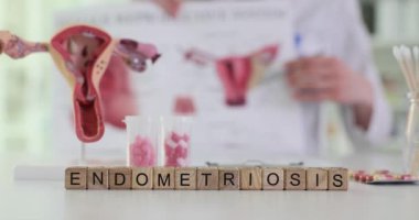 Küplerin ve jinekoloğun anatomik rahim modelini kullanarak hastalıkları açıkladığı metni. Klinikte kadın üreme organları teşhisi