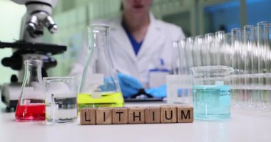 Laboratuvar ortamında, beherler, mikroskop ve renkli kimyasal çözümler kullanarak lityumu keşfediyoruz.