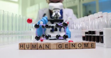 Kendini adamış bir bilim adamı, laboratuarda mikroskop ve moleküler modelle karmaşık insan genomunu analiz eder.