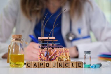 Klinik bir ortamda tıbbi araçların yanında sunulan yakutların bilgilendirici görsel bir temsili