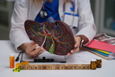 Karaciğer sağlığı ve işlevlerine odaklanarak Gilbert sendromunu gösteren detaylı bir görsel tasvir.