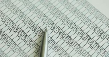 Gümüş tükenmez kalem, masadaki mali tabloların hesap çizelgelerinde muhasebeci raporlarının rakamlarını vurguluyor. Finansal analiz ve stratejik iş planlaması