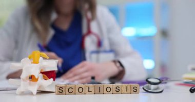 Tahta küplere göre omurga modelinin yanında duran kelime skolyoz. Omurga, sıklıkla omurilik bozukluğunun yol açtığı eğri yapıyı vurgular