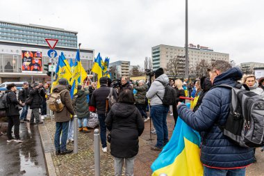 Berlin, Germany - 24 February 2023: Demonstration in support of Ukraine on the first anniversary of Russias invasion of Ukraine.