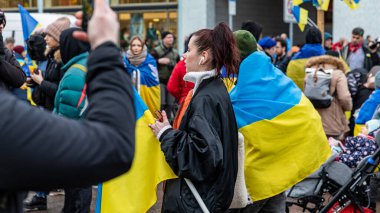 Berlin, Germany - 24 February 2023: Demonstration in support of Ukraine on the first anniversary of Russias invasion of Ukraine.