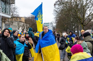 Berlin, Germany - 24 February 2023: Demonstration in support of Ukraine on the first anniversary of Russias invasion of Ukraine.