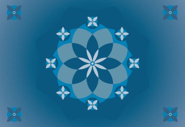Mavi arka planda çiçekli mandala. Vektör illüstrasyonu.
