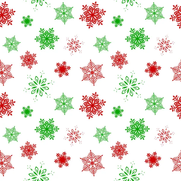 Pattern Red Green Snowflakes — Stock Vector