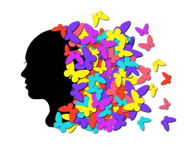 Kelebekler bir kızla silüeti