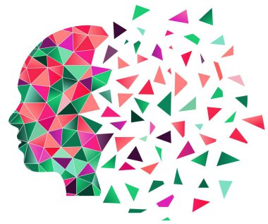 Düşük çokgen siluet baş kız, vektör illüstrasyonu