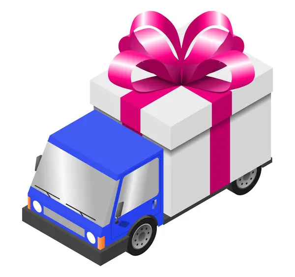 Delivery Truck Cardboard Box Vector Izometric Illustration — Stock Vector