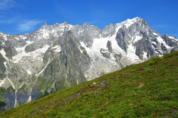 Vackert Bergslandskap Med Berget Grandes Jorasses Mont Blanc Massivet Courmayeur — Stockfoto