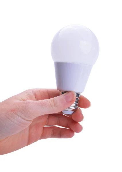 Led Light Bulb Hand Isolated White Background Energy Saving Lamp — Stock Photo, Image