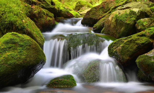 捷克苏马瓦国家公园黑河上的瀑布 山区溪流 — 图库照片