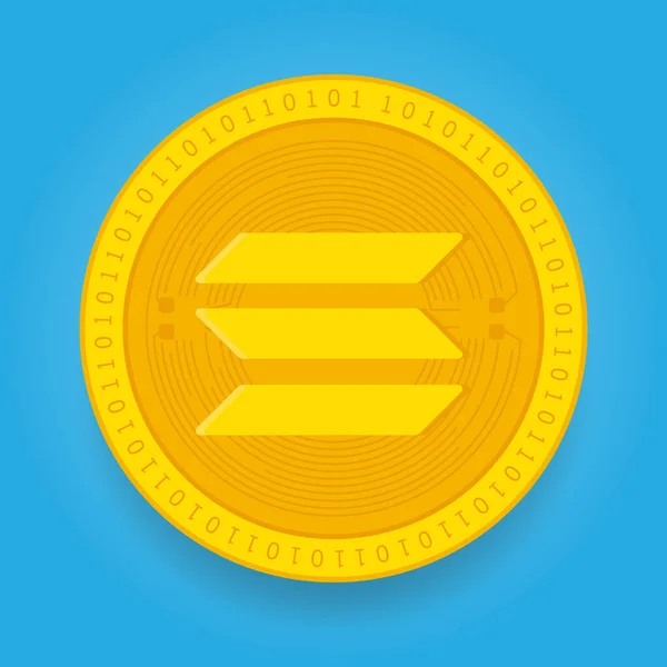 Золотая Монета Solana Sol Выделена Синем Фоне Векторная Иллюстрация Криптовалюты — стоковый вектор