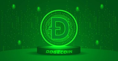Dogecoin DOGE Metaverse kripto para birimi konsept vektör illüstrasyon afişi 3