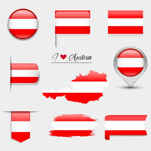 Österrike Flagga Platt Samling Flaggor Olika Formade Platta Ikoner Vektorillustration Vektorgrafik