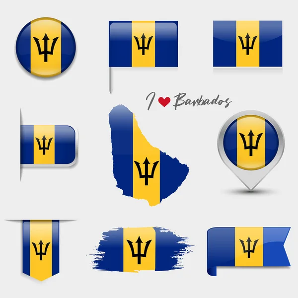 Barbados Flagga Platt Samling Flaggor Olika Formade Platta Ikoner Vektorillustration Vektorgrafik