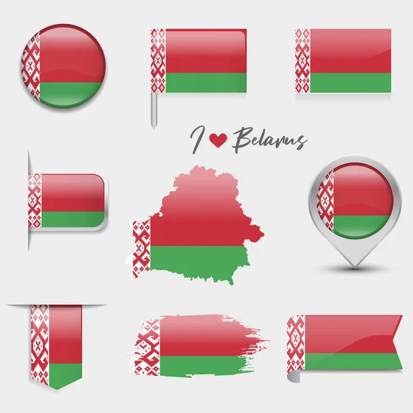 Vitryssland Flagga Platt Samling Flaggor Olika Formade Platta Ikoner Vektorillustration Stockvektor