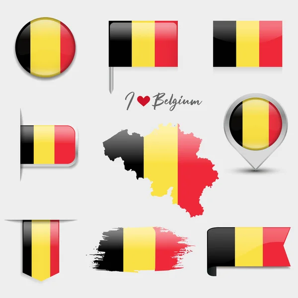Belgien Flagga Platt Samling Flaggor Olika Formade Platta Ikoner Vektorillustration Stockvektor