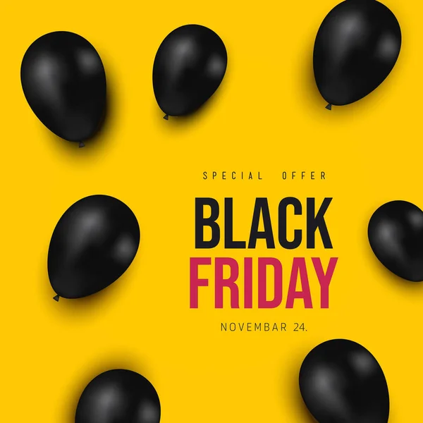 Affiche Vente Black Friday Avec Ballons Brillants Illustration Vectorielle — Image vectorielle