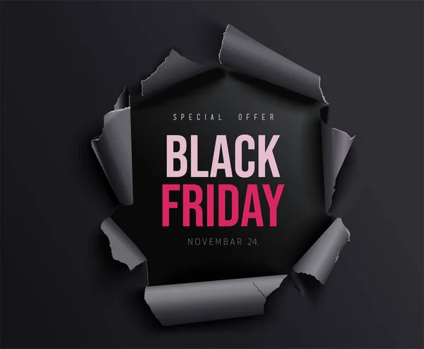 Black Friday Fond Vente Trou Papier Noir Illustration Vectorielle — Image vectorielle