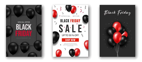 Black Friday Försäljning Affisch Med Blanka Ballonger Vektorillustration Stockillustration