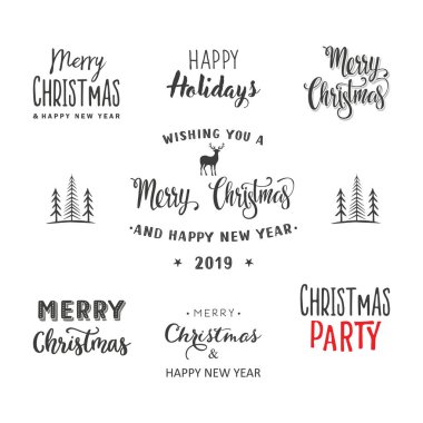 Mutlu noeller. Tipografi seti. Vektör illüstrasyonu