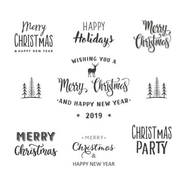 Mutlu noeller. Tipografi seti. Vektör illüstrasyonu