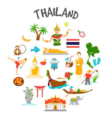 Tayland ikonu seti. Vektör illüstrasyonu