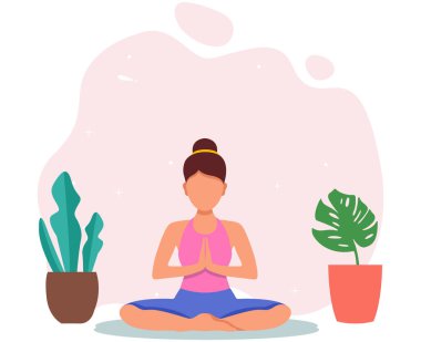 Meditasyon yapan genç bir kadın. Vektör illüstrasyonu
