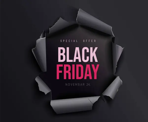 Hintergrund Des Black Friday Verkaufs Loch Schwarzem Papier Vektorillustration lizenzfreie Stockvektoren