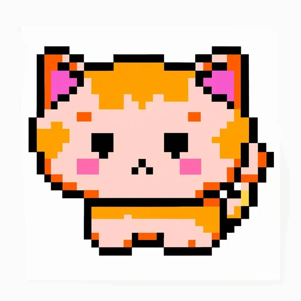 かわいい子猫の古典的な8ビットピクセルアートイラスト レトロ8ビットピクセルアートスタイルゲームコンソールで再生される古いアーケードゲームで使用されるかわいい子猫のシンプルなイラスト — ストック写真