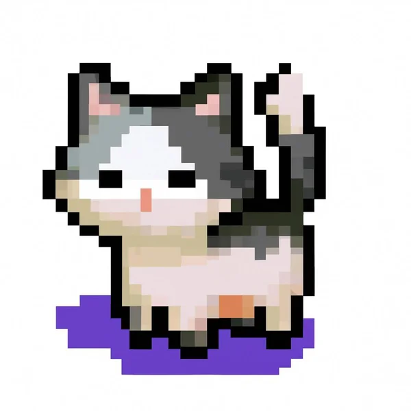かわいい子猫の古典的な8ビットピクセルアートイラスト レトロ8ビットピクセルアートスタイルゲームコンソールで再生される古いアーケードゲームで使用されるかわいい子猫のシンプルなイラスト — ストック写真